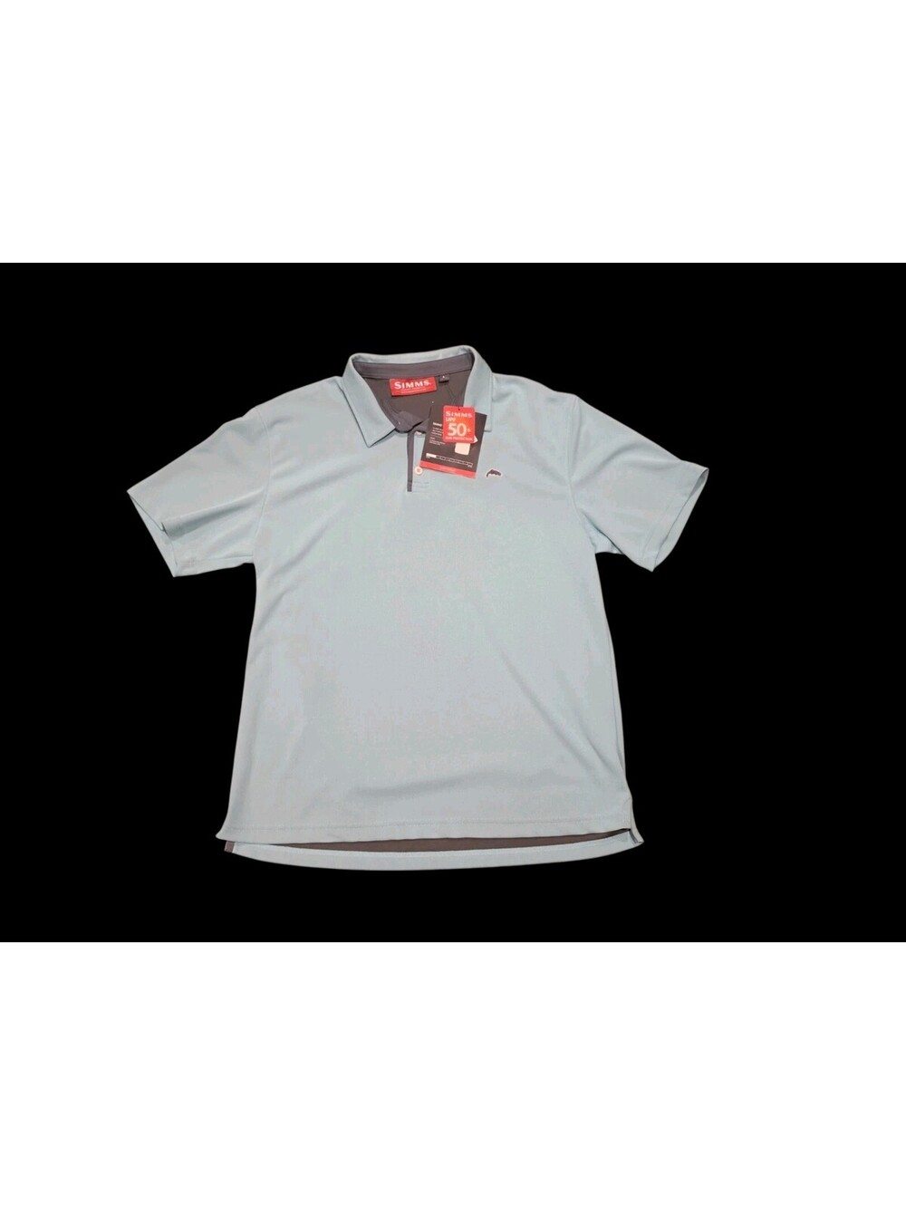 Simms Fishing Polo Shirt Mens L UPF 50 Sun Protection Short Sleeve Turquoise